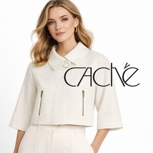 Cache Winter White Cream Tweed Quarter Sleeve Jackie O Swing Jacket